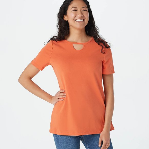 Denim&Co Tops - Women's Orange Short Sleeve Top